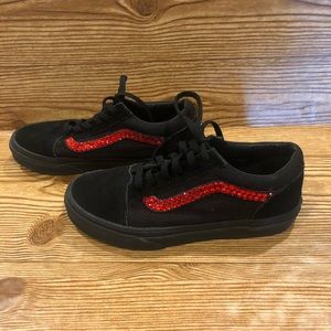 Size 2 youth bedazzled black w/ red lowtop vans